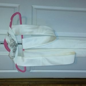 Ivory white satin bridal wedding belt with rhinestones tie belt new no tags